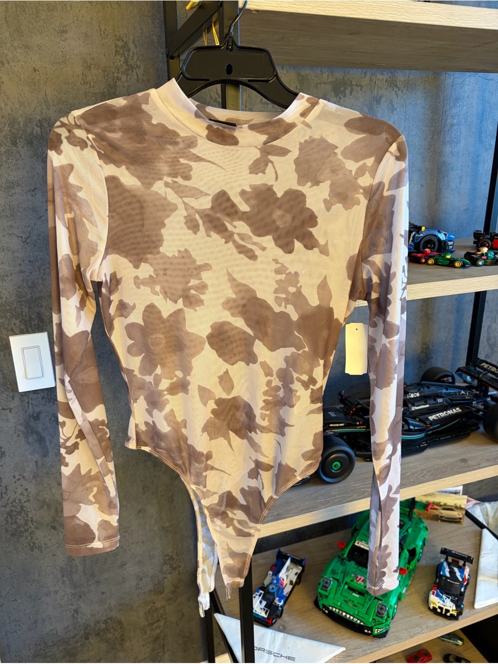 Blank NYC Brown Floral Long Sleeve Tie-Hem Bodysuit
